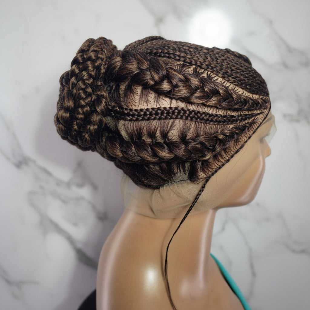 Bun Braided Wig. Large Double Braids. Full Lace with Baby Hair