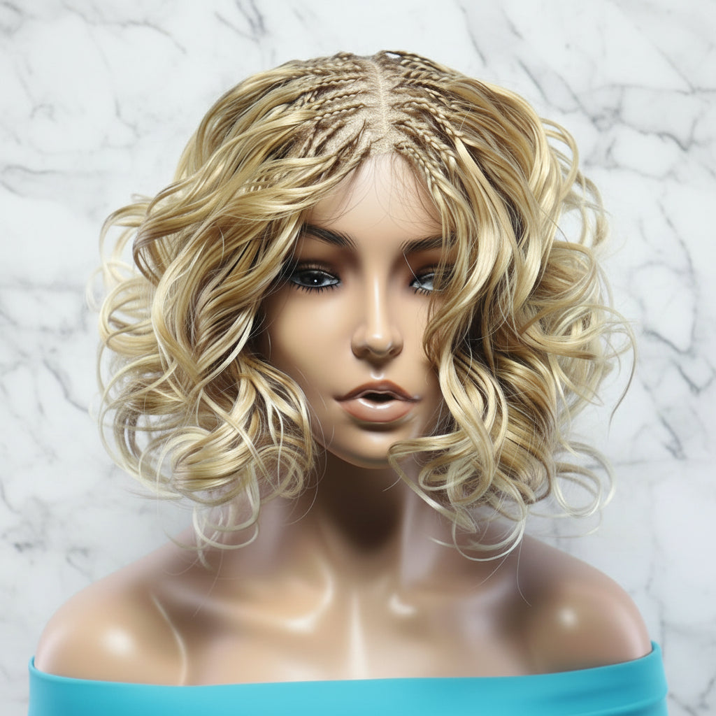 Curly Knotless Braids Wig; Full Lace Baby Hair