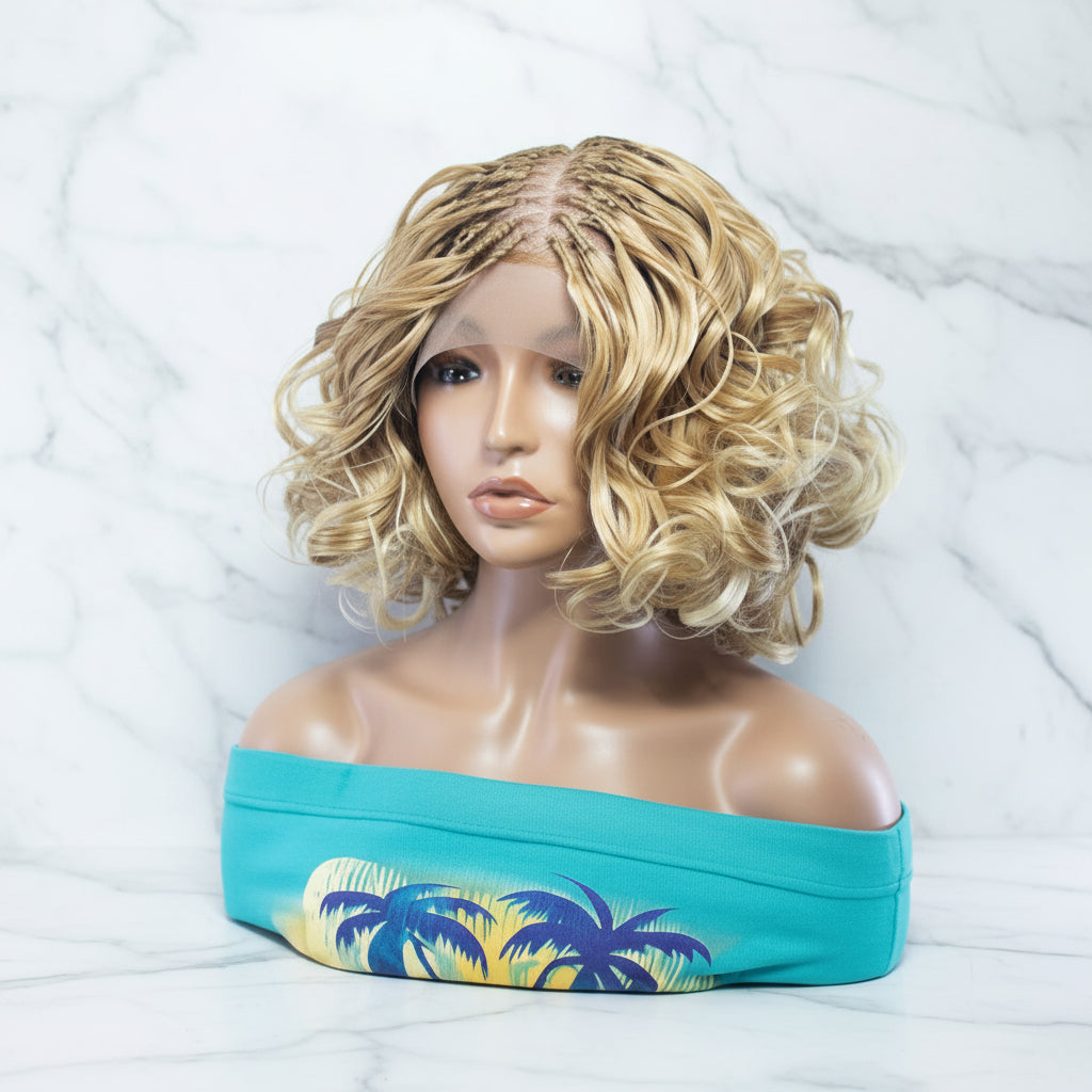 Curly Knotless Braids Wig; Full Lace Baby Hair