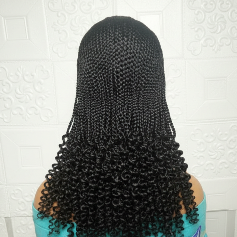 Braided Wig. Cornrow Braids with Spring Curls. Full Lace Baby Hair.