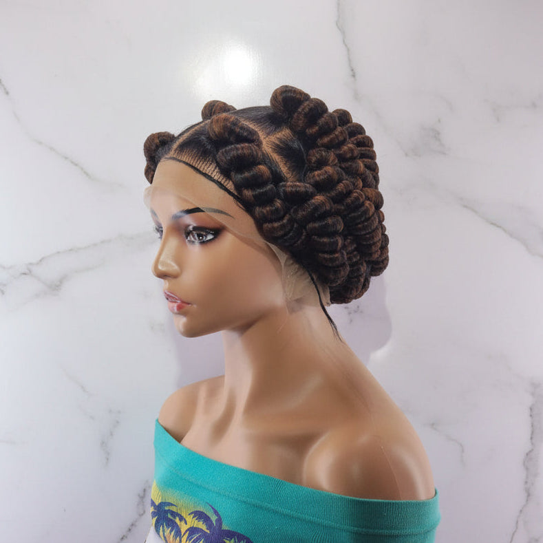 Handmade Bantu Knots Braided Wig: Jumbo Twist Bun Braids, Full Lace with Baby Hair.