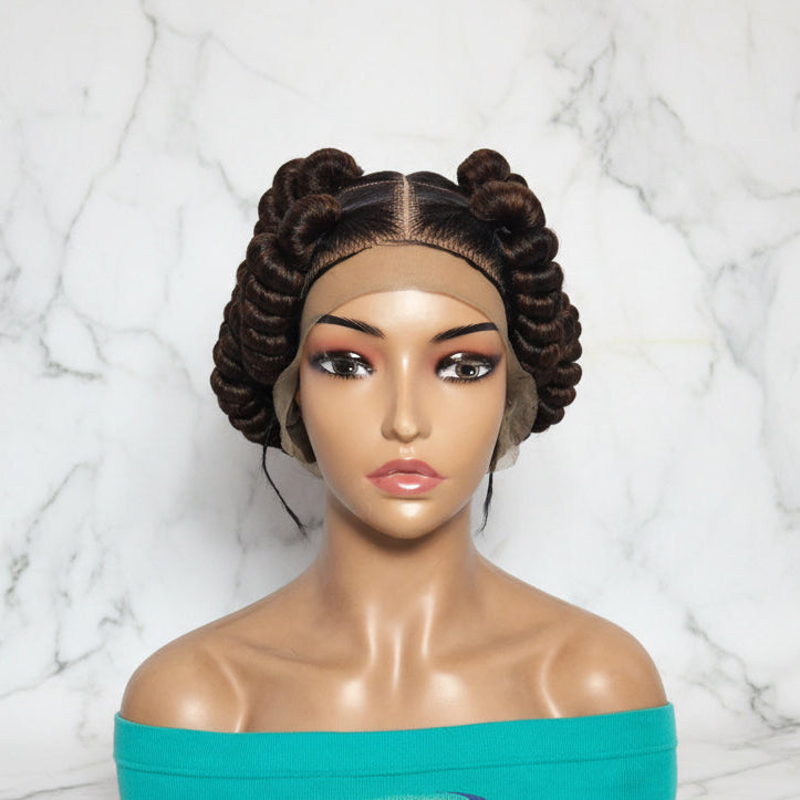 Handmade Bantu Knots Braided Wig: Jumbo Twist Bun Braids, Full Lace with Baby Hair.