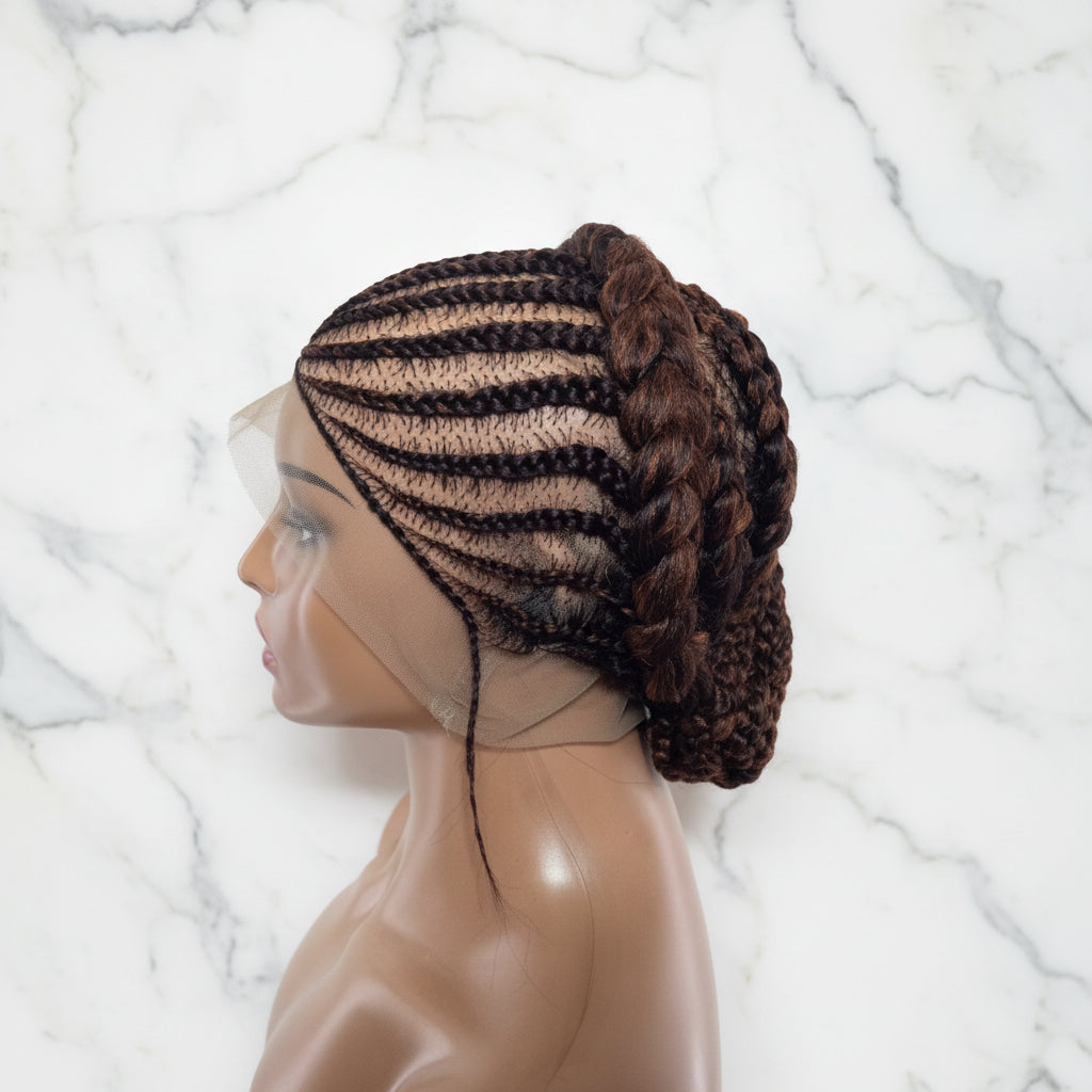 Ready to Wear Bun Braided Wig. Full Lace with Baby Hair