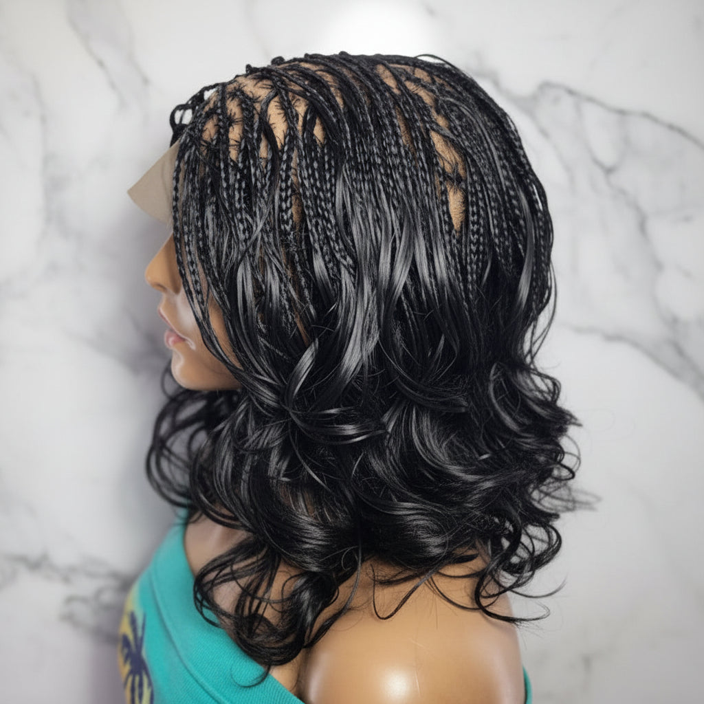 Braided Wigs. Knotless Braids  with Curly Ends. Full Lace Baby Hair