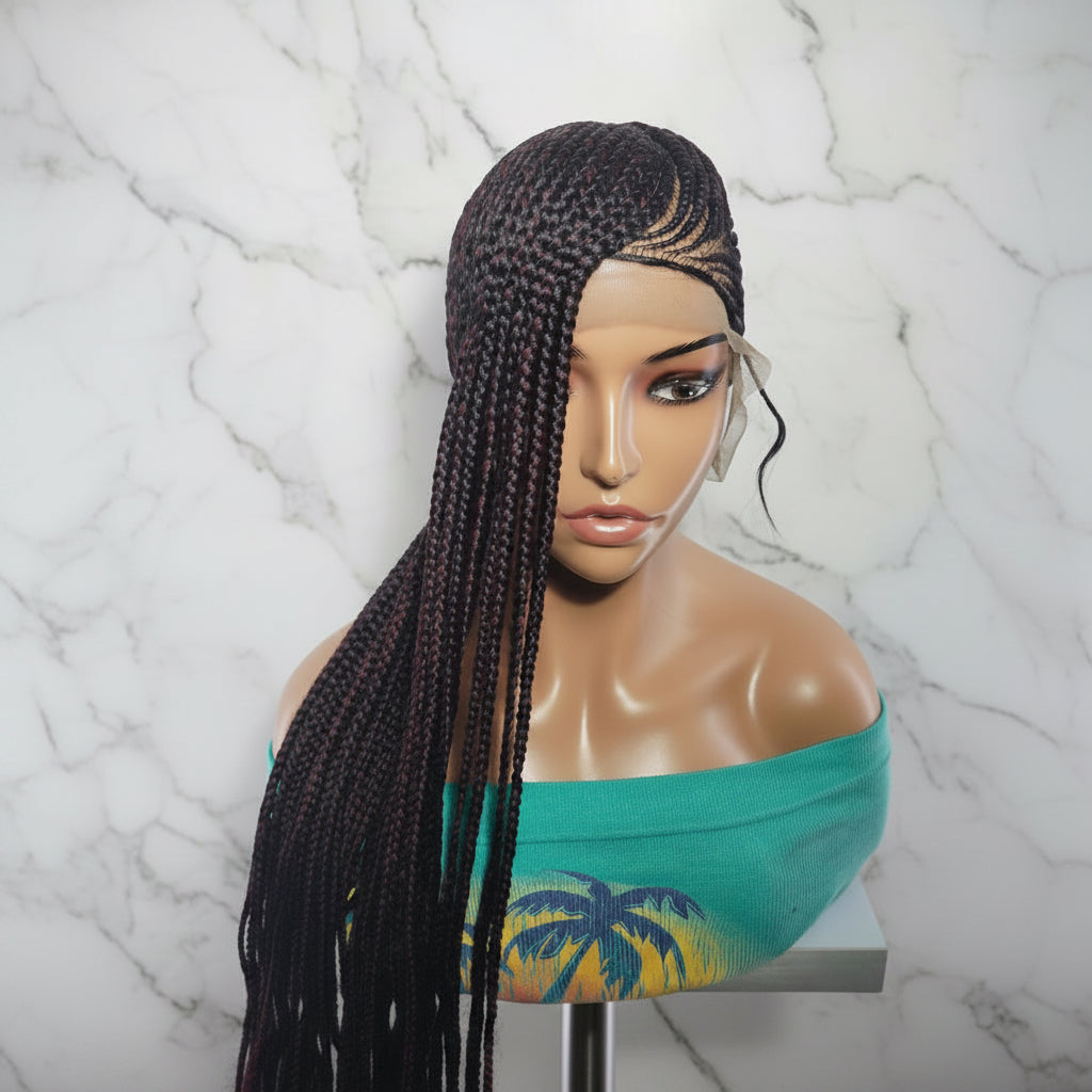 Handmade Side Lemonade Braids Braided Wig – Full Lace with Baby Hair