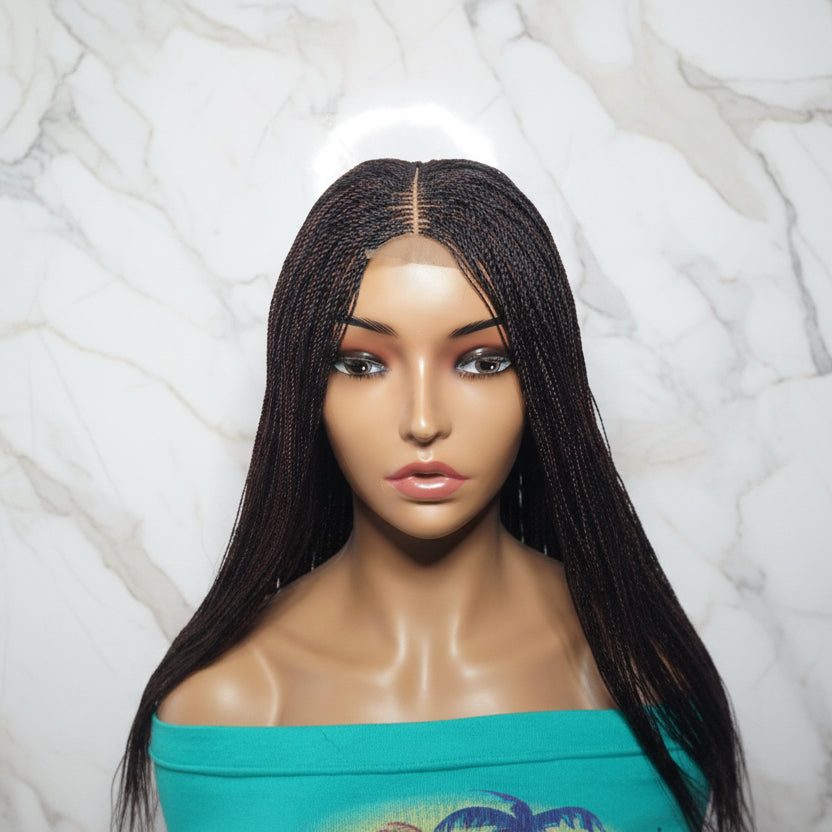Micro Twist Knotless Braided Wig, Frontal Lace, Feather Tips