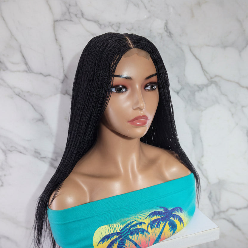 Micro Twist Knotless Braided Wig, Frontal Lace, Feather Tips