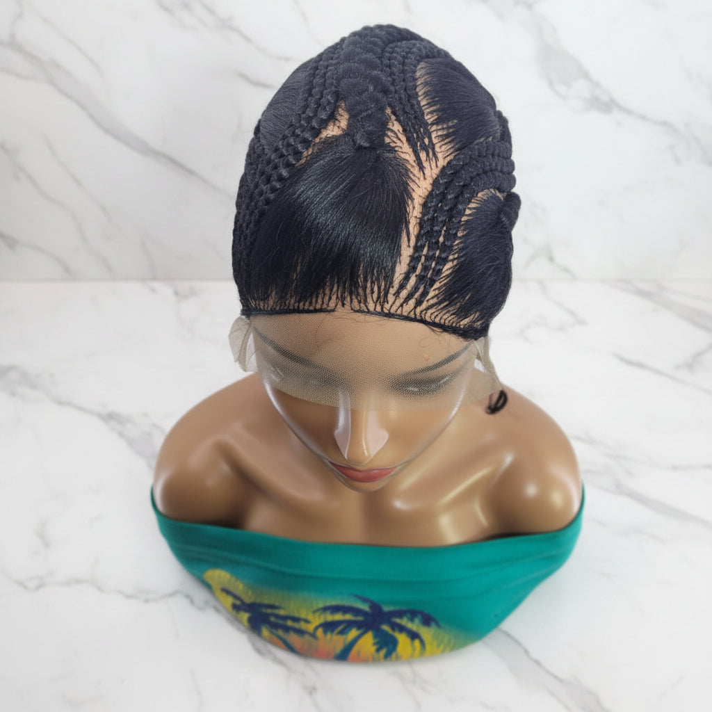 Brush Bun Braided Wig. Cornrow Braids. Full Lace with Baby Hair