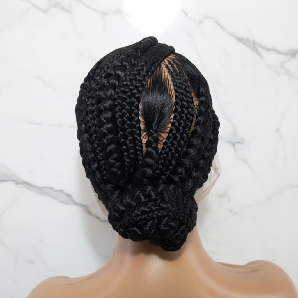 Brush Bun Braided Wig. Cornrow Braids. Full Lace with Baby Hair