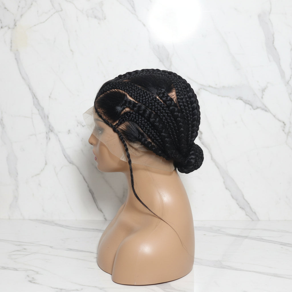 Brush Bun Braided Wig. Cornrow Braids. Full Lace with Baby Hair