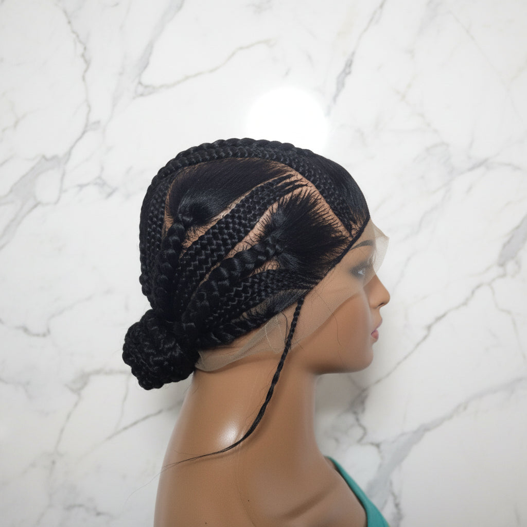 Brush Bun Braided Wig. Cornrow Braids. Full Lace with Baby Hair