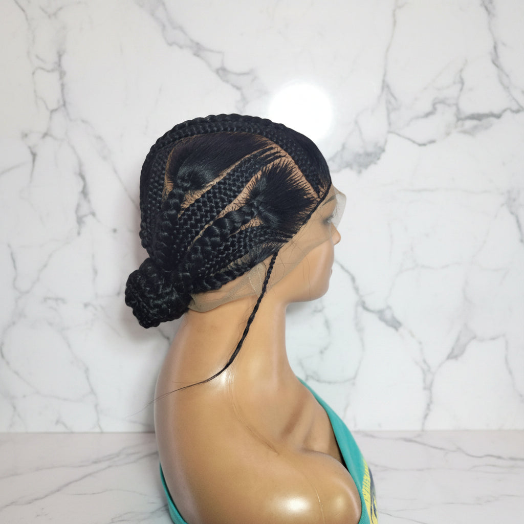 Brush Bun Braided Wig. Cornrow Braids. Full Lace with Baby Hair