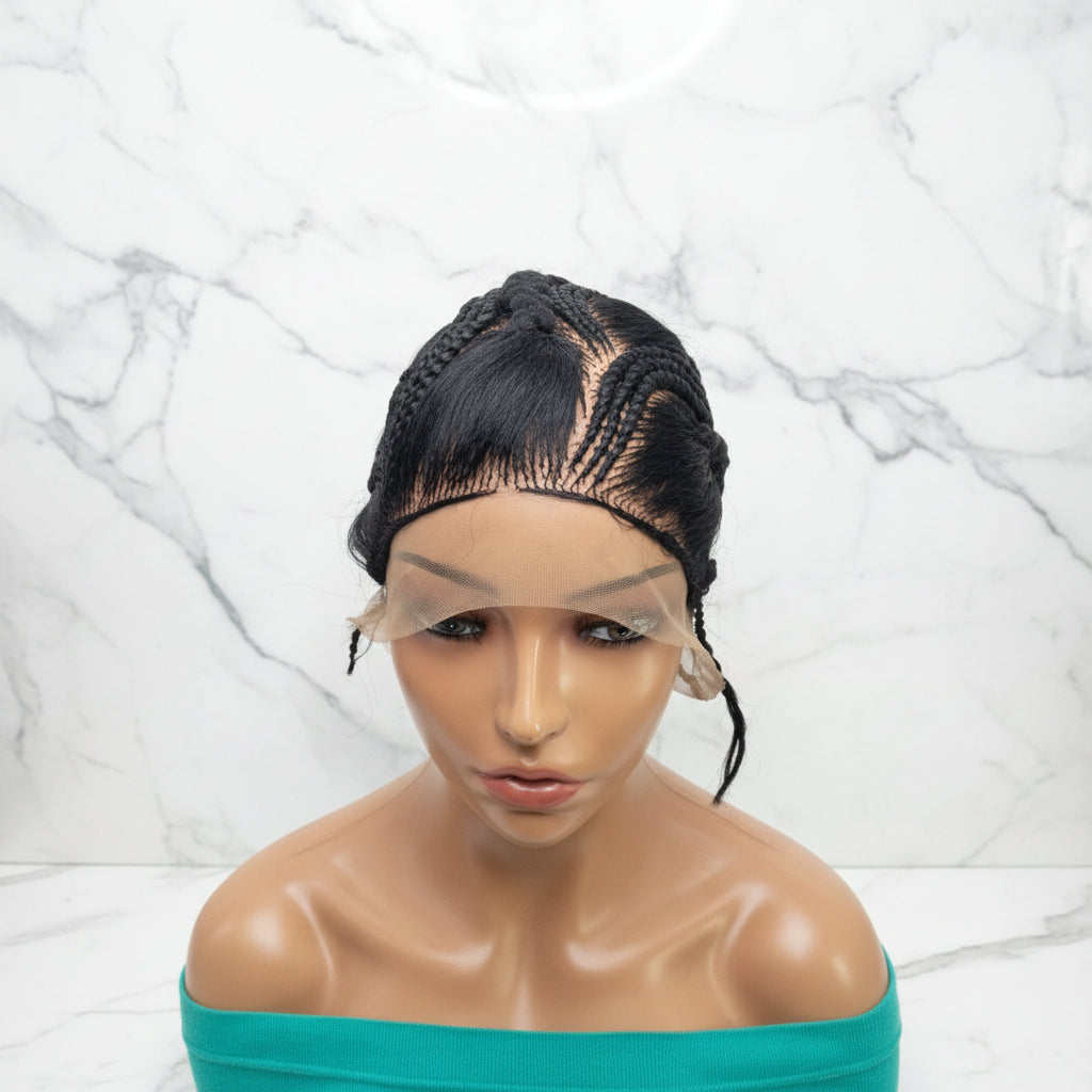 Brush Bun Braided Wig. Cornrow Braids. Full Lace with Baby Hair