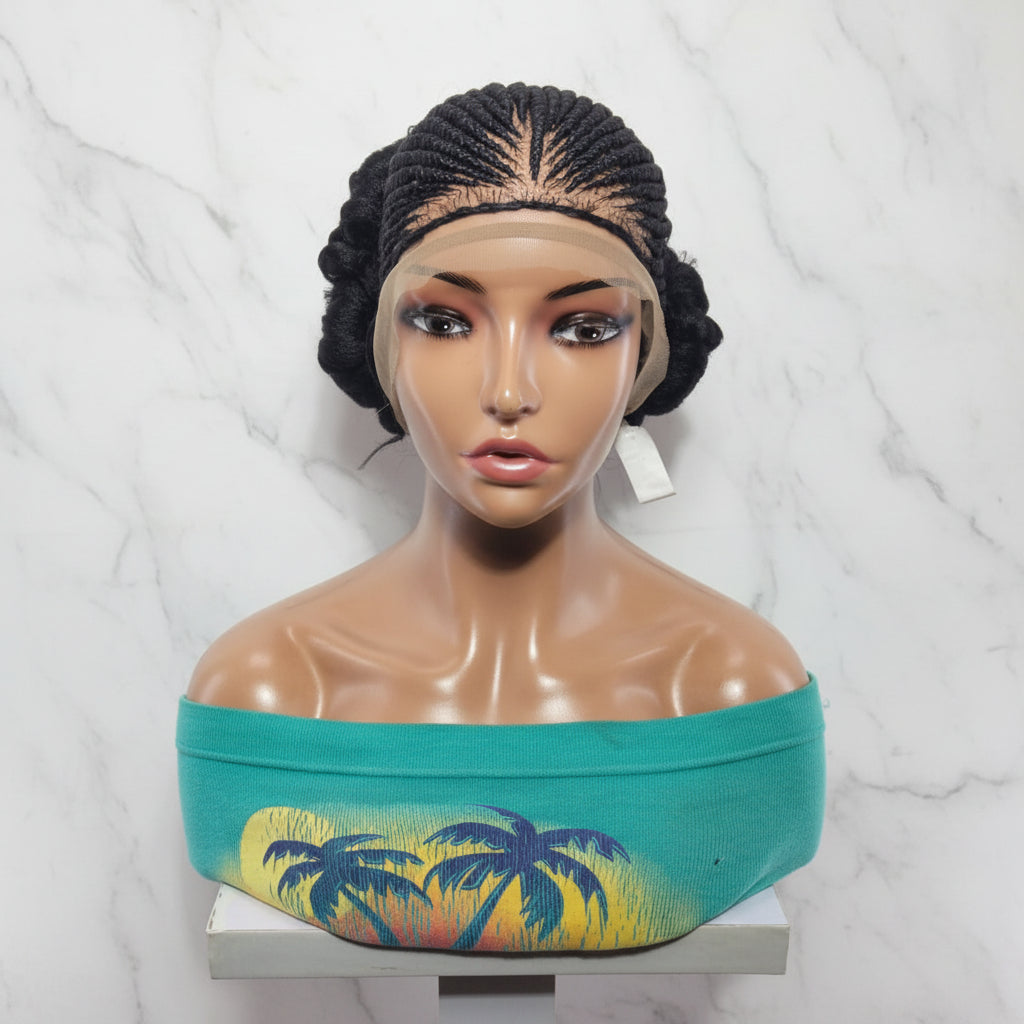 Braided Wig. Jumbo Twist Braids Puff Knots. Full Lace with Baby Hair. Bun Braid