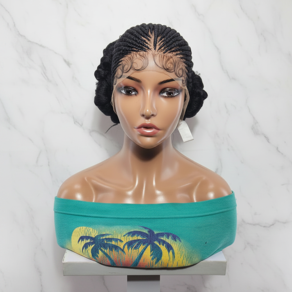 Braided Wig. Jumbo Twist Braids Puff Knots. Full Lace with Baby Hair. Bun Braid
