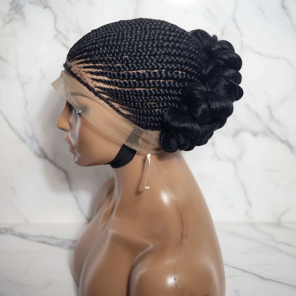 Braided Wig. Jumbo Twist Braids Puff Knots. Full Lace with Baby Hair. Bun Braid