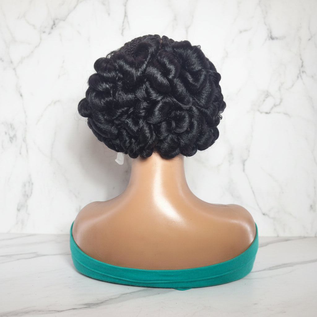Braided Wig. Jumbo Twist Braids Puff Knots. Full Lace with Baby Hair. Bun Braid