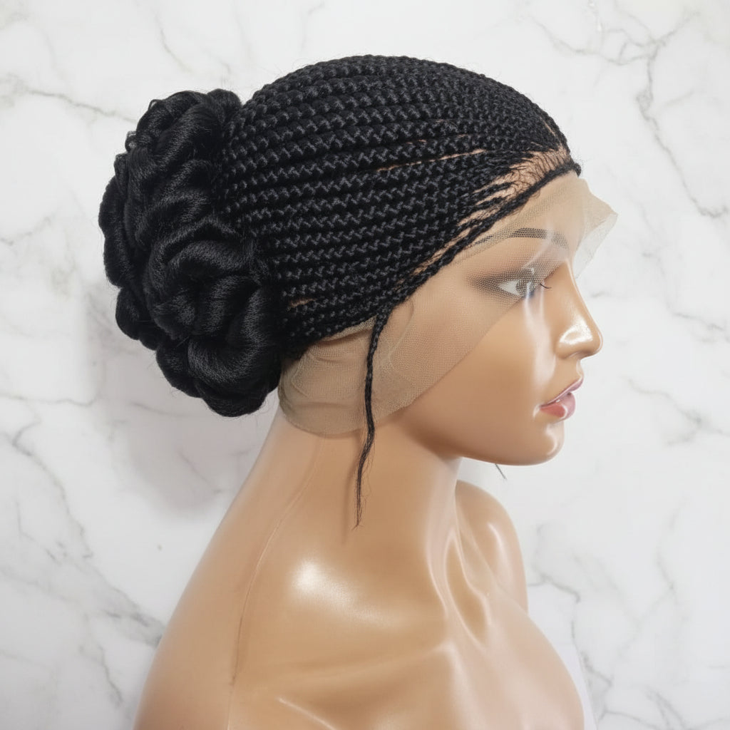 Braided Wig. Jumbo Twist Braids Puff Knots. Full Lace with Baby Hair. Bun Braid