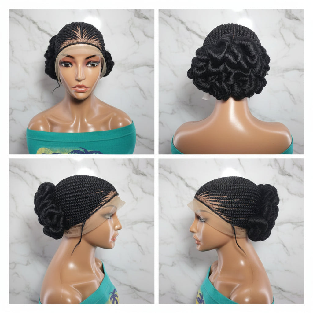 Braided Wig. Jumbo Twist Braids Puff Knots. Full Lace with Baby Hair. Bun Braid