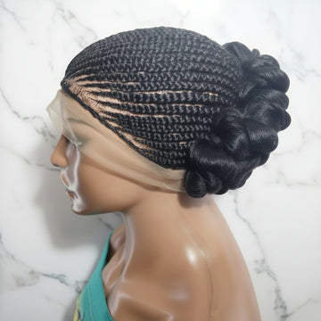 Braided Wig. Jumbo Twist Braids Puff Knots. Full Lace with Baby Hair. Bun Braid