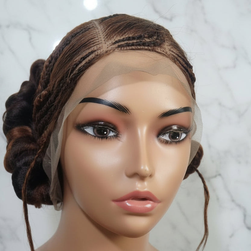 Natural Brush Braids Handmade Cornrow Bun Braided Wig: Full Lace with Baby Hair.
