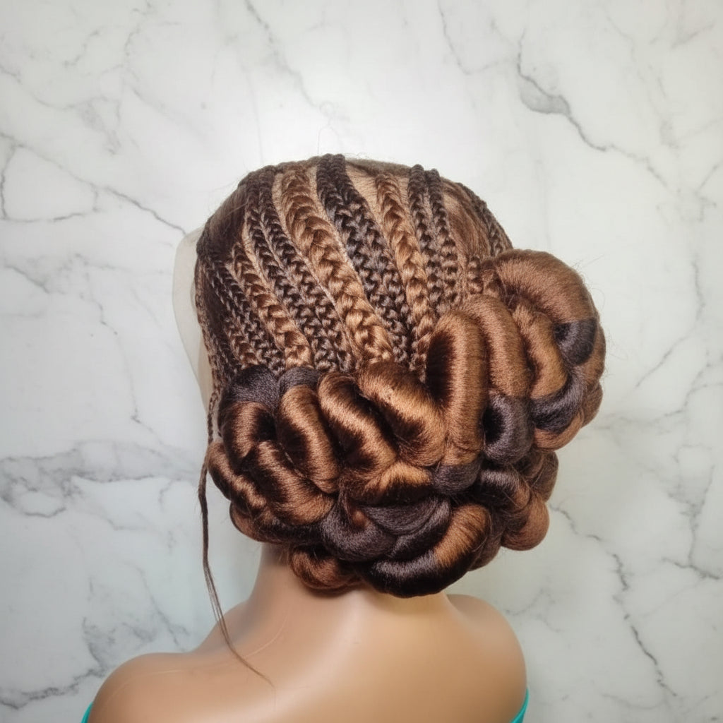 Natural Brush Braids Handmade Cornrow Bun Braided Wig: Full Lace with Baby Hair.