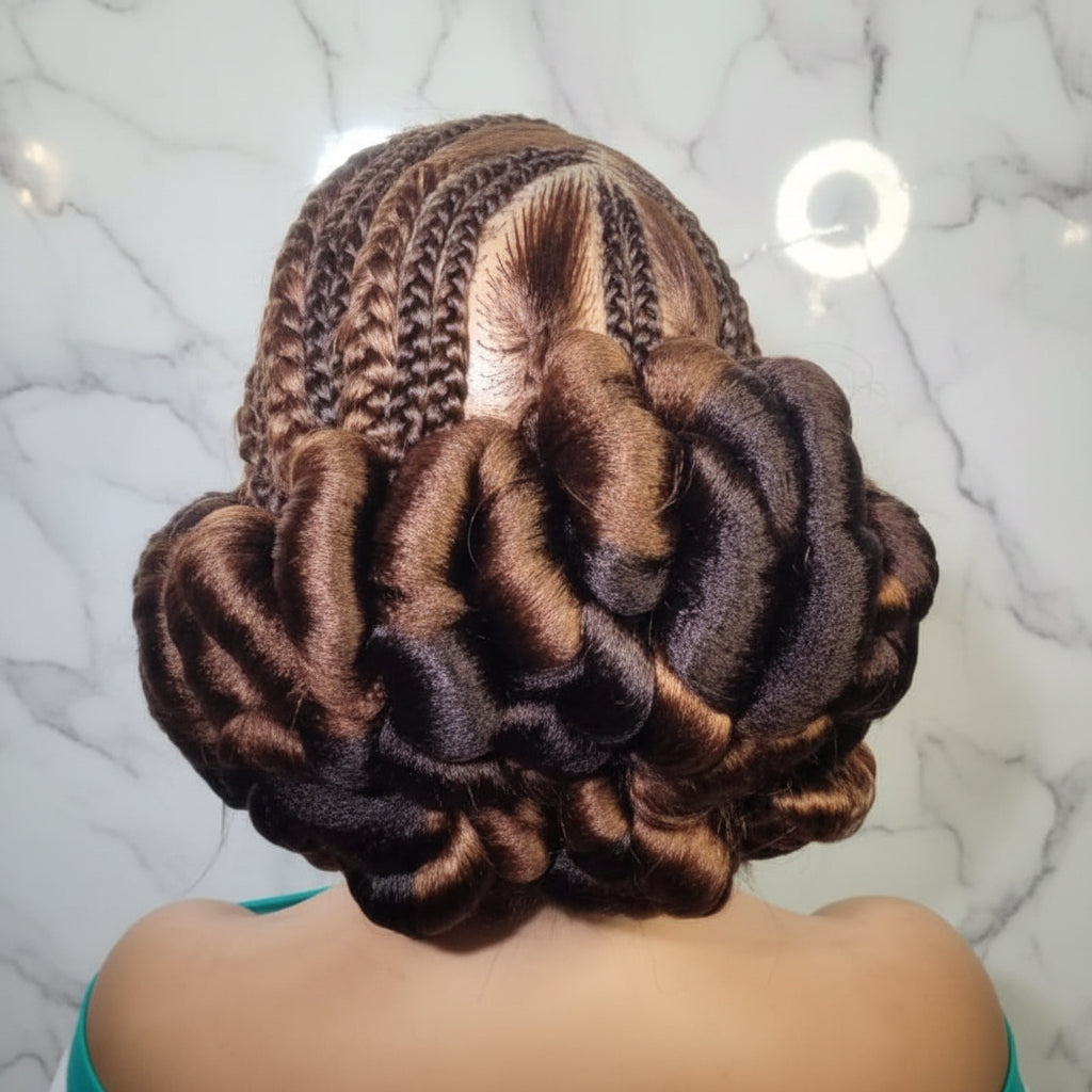 Natural Brush Braids Handmade Cornrow Bun Braided Wig: Full Lace with Baby Hair.