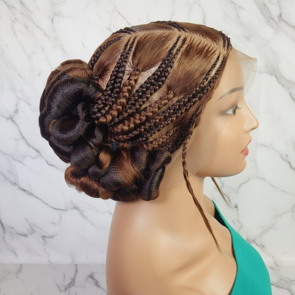 Natural Brush Braids Handmade Cornrow Bun Braided Wig: Full Lace with Baby Hair.