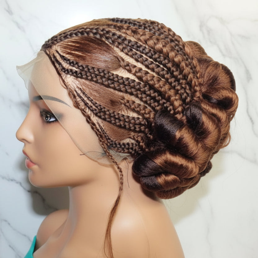 Natural Brush Braids Handmade Cornrow Bun Braided Wig: Full Lace with Baby Hair.