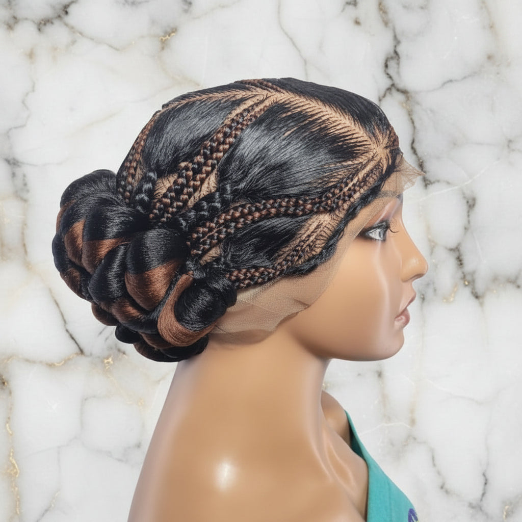 Natural Brush Braids Handmade Cornrow Bun Braided Wig: Full Lace with Baby Hair.