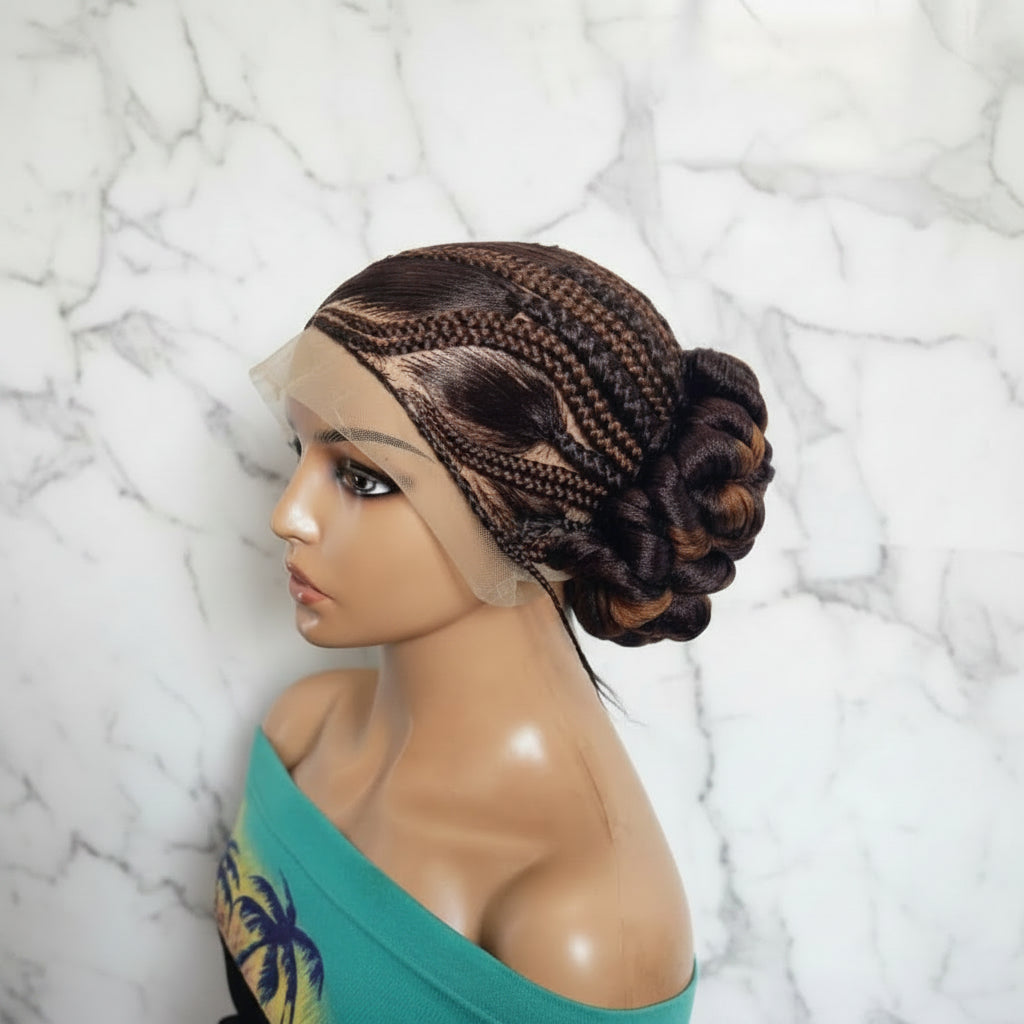 Natural Brush Braids Handmade Cornrow Bun Braided Wig: Full Lace with Baby Hair.