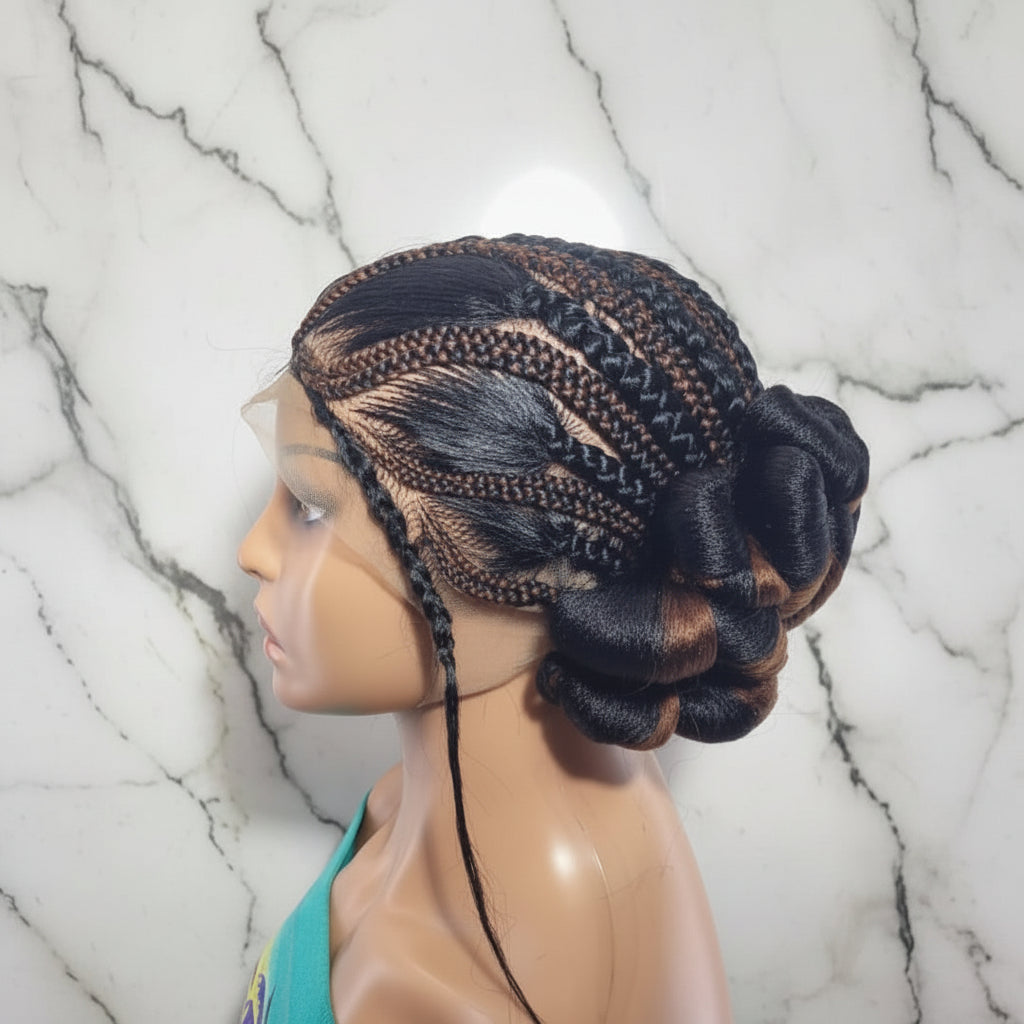 Natural Brush Braids Handmade Cornrow Bun Braided Wig: Full Lace with Baby Hair.