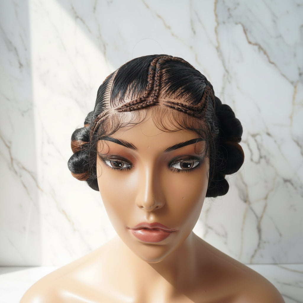 Natural Brush Braids Handmade Cornrow Bun Braided Wig: Full Lace with Baby Hair.