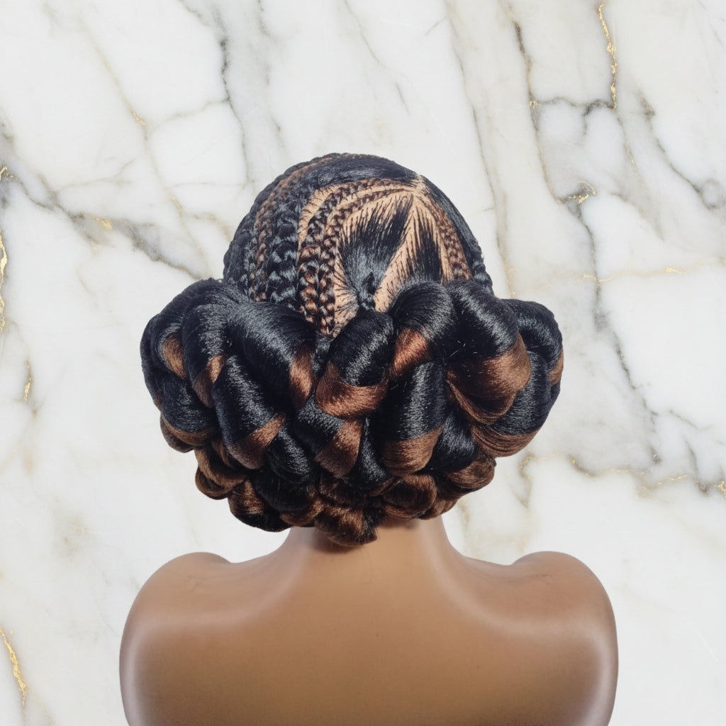 Natural Brush Braids Handmade Cornrow Bun Braided Wig: Full Lace with Baby Hair.