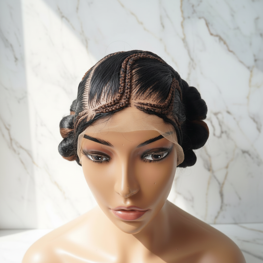 Natural Brush Braids Handmade Cornrow Bun Braided Wig: Full Lace with Baby Hair.
