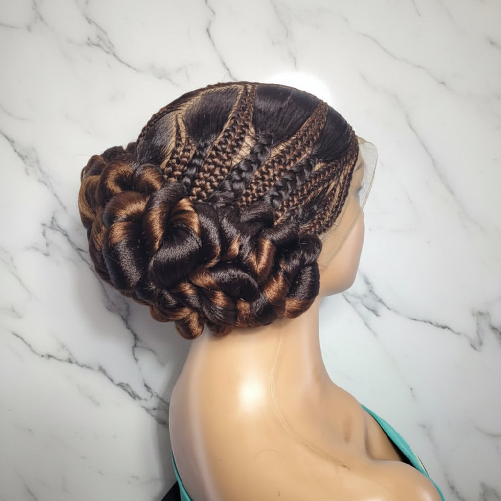 Natural Brush Braids Handmade Cornrow Bun Braided Wig: Full Lace with Baby Hair.