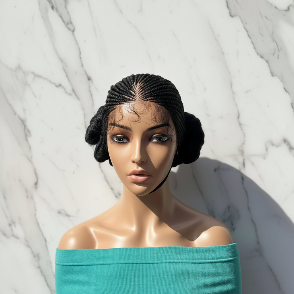 Braided Wig. Jumbo Twist Braids Puff Knots. Full Lace with Baby Hair. Bun Braid