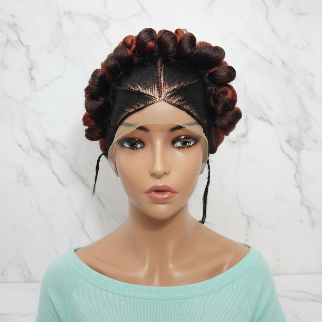 Braided Wig. Cornrow with Jumbo Puff Knots. Full Lace with Baby Hair