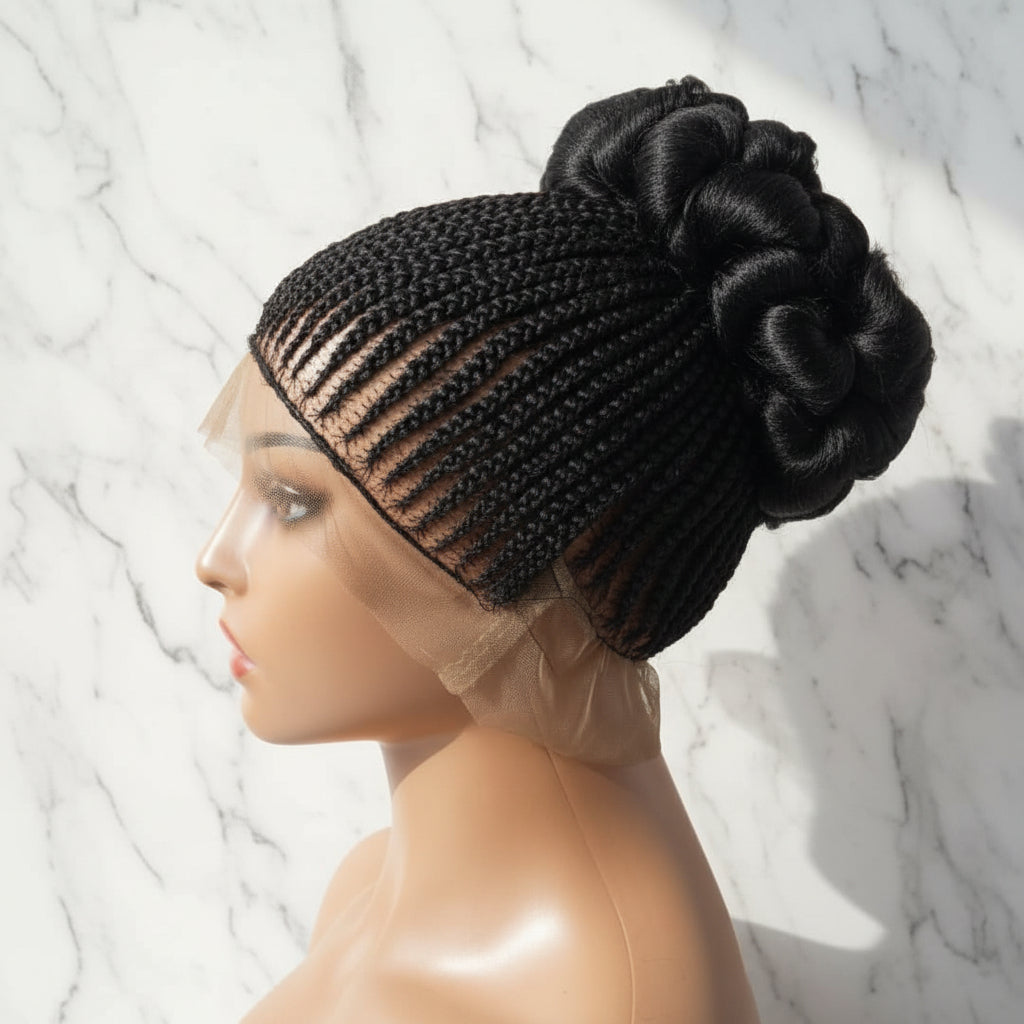 Braided Wig. Cornrow with Jumbo Puff Knots. Full Lace with Baby Hair