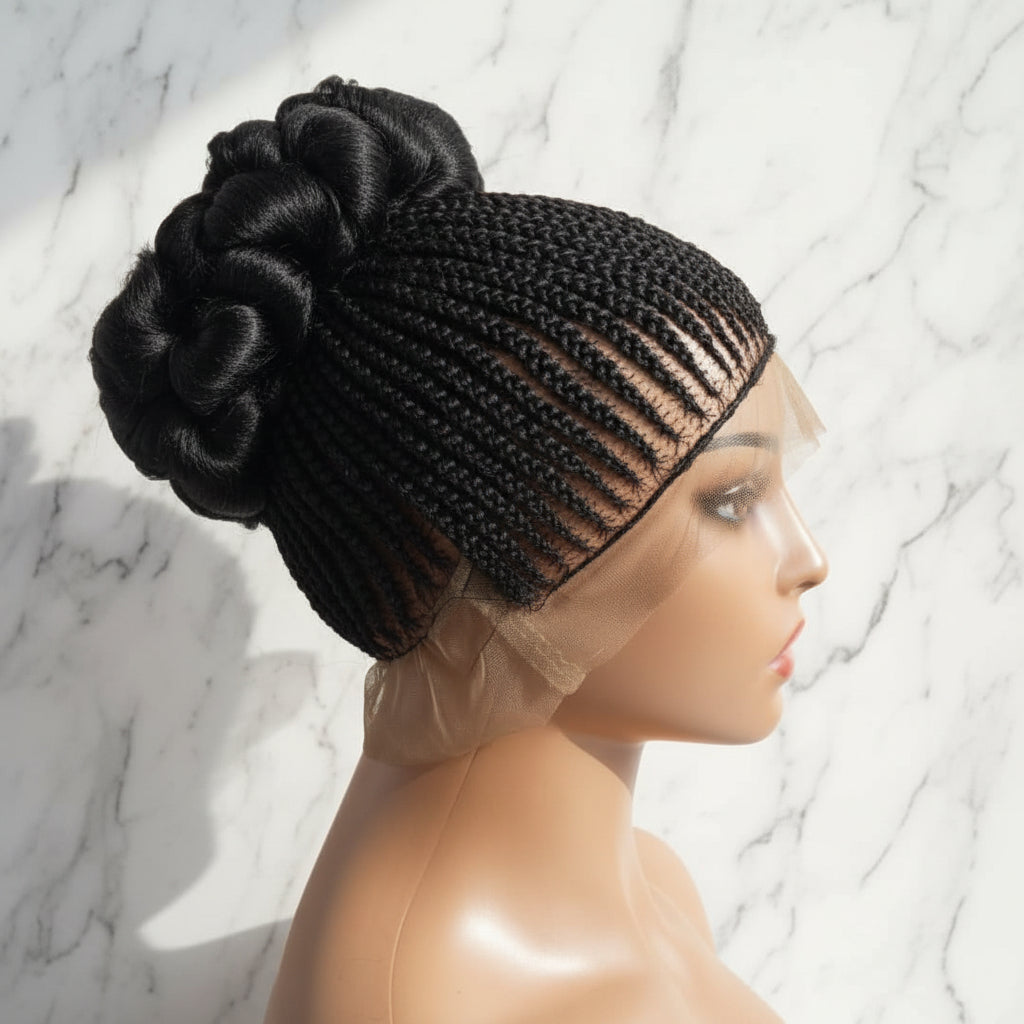 Braided Wig. Cornrow with Jumbo Puff Knots. Full Lace with Baby Hair