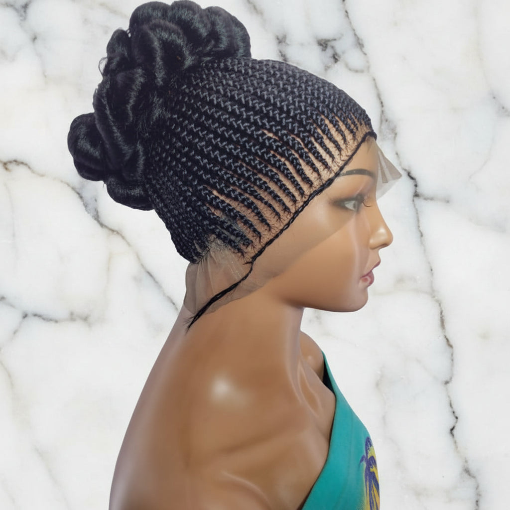 Braided Wig. Cornrow with Jumbo Puff Knots. Full Lace with Baby Hair