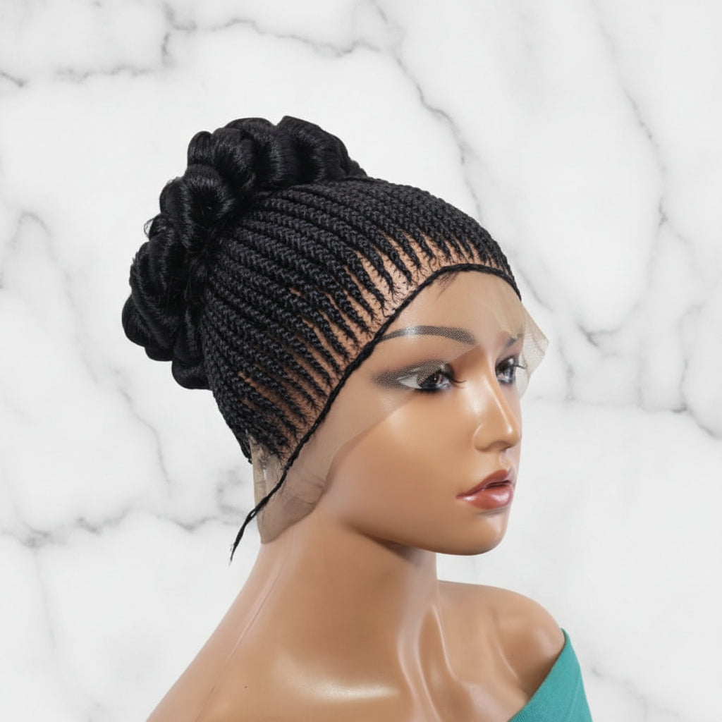 Braided Wig. Cornrow with Jumbo Puff Knots. Full Lace with Baby Hair