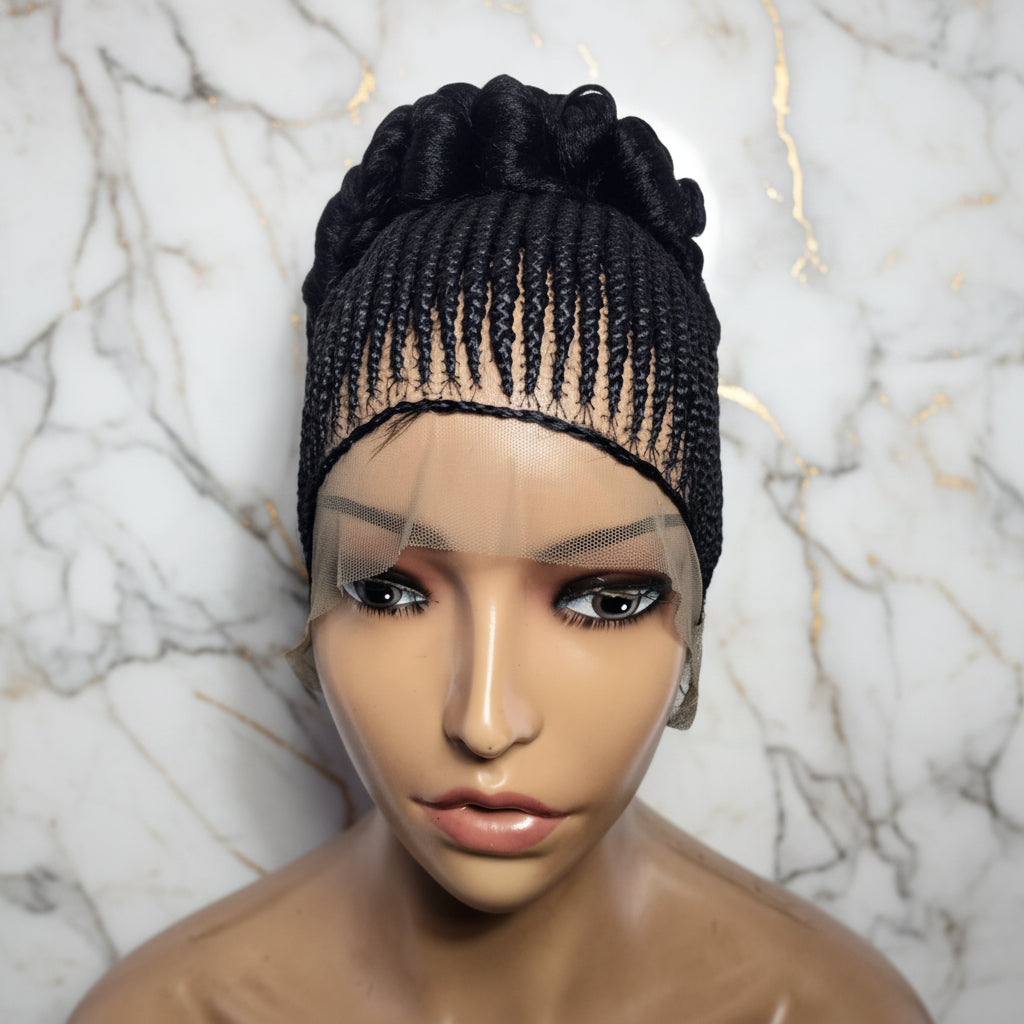 Braided Wig. Cornrow with Jumbo Puff Knots. Full Lace with Baby Hair