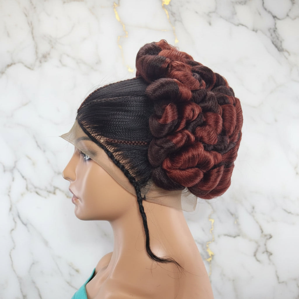 Braided Wig. Cornrow with Jumbo Puff Knots. Full Lace with Baby Hair