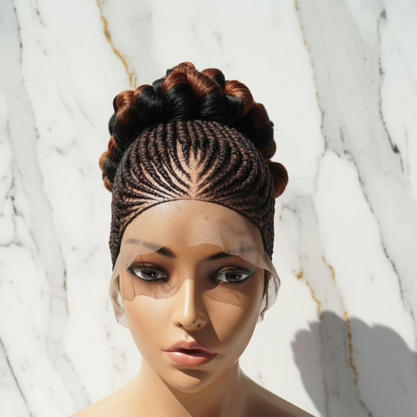 Braided Wig. Cornrow with Jumbo Puff Knots. Full Lace with Baby Hair