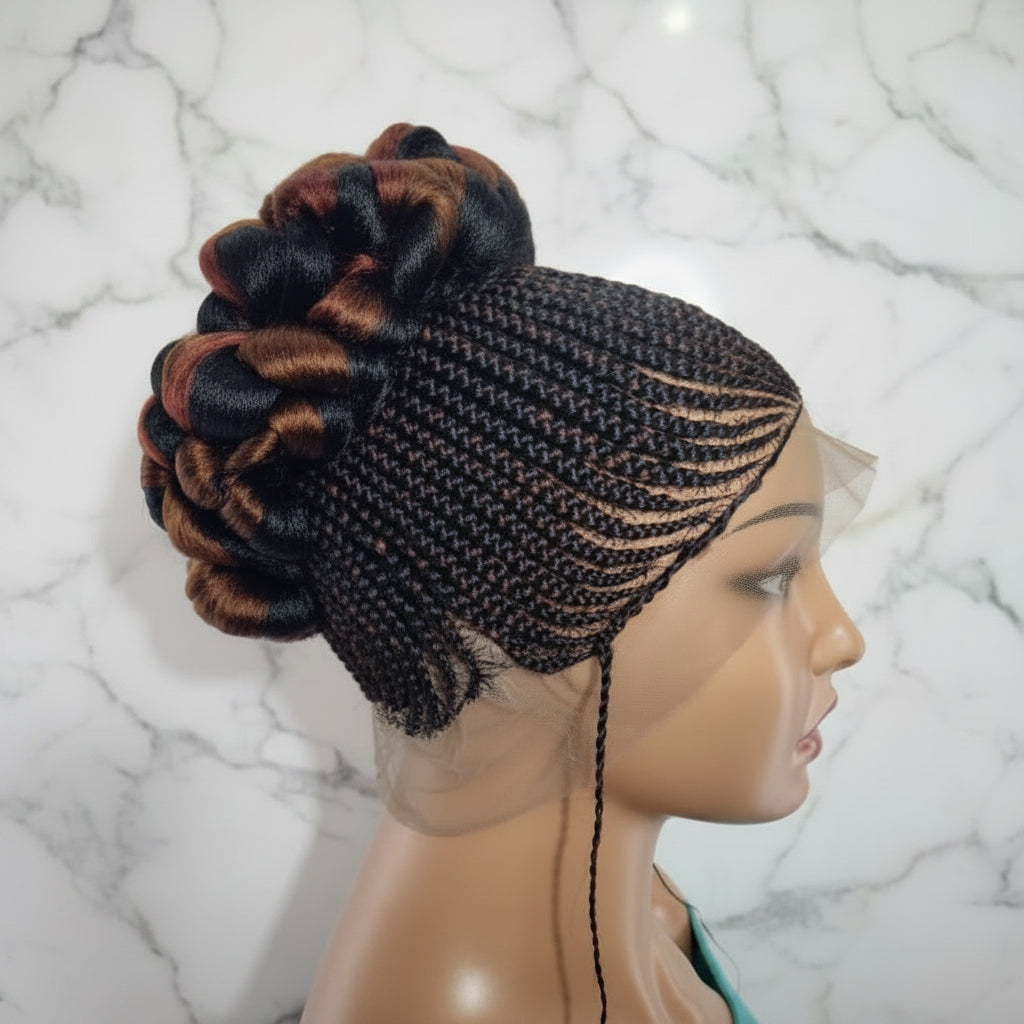 Braided Wig. Cornrow with Jumbo Puff Knots. Full Lace with Baby Hair