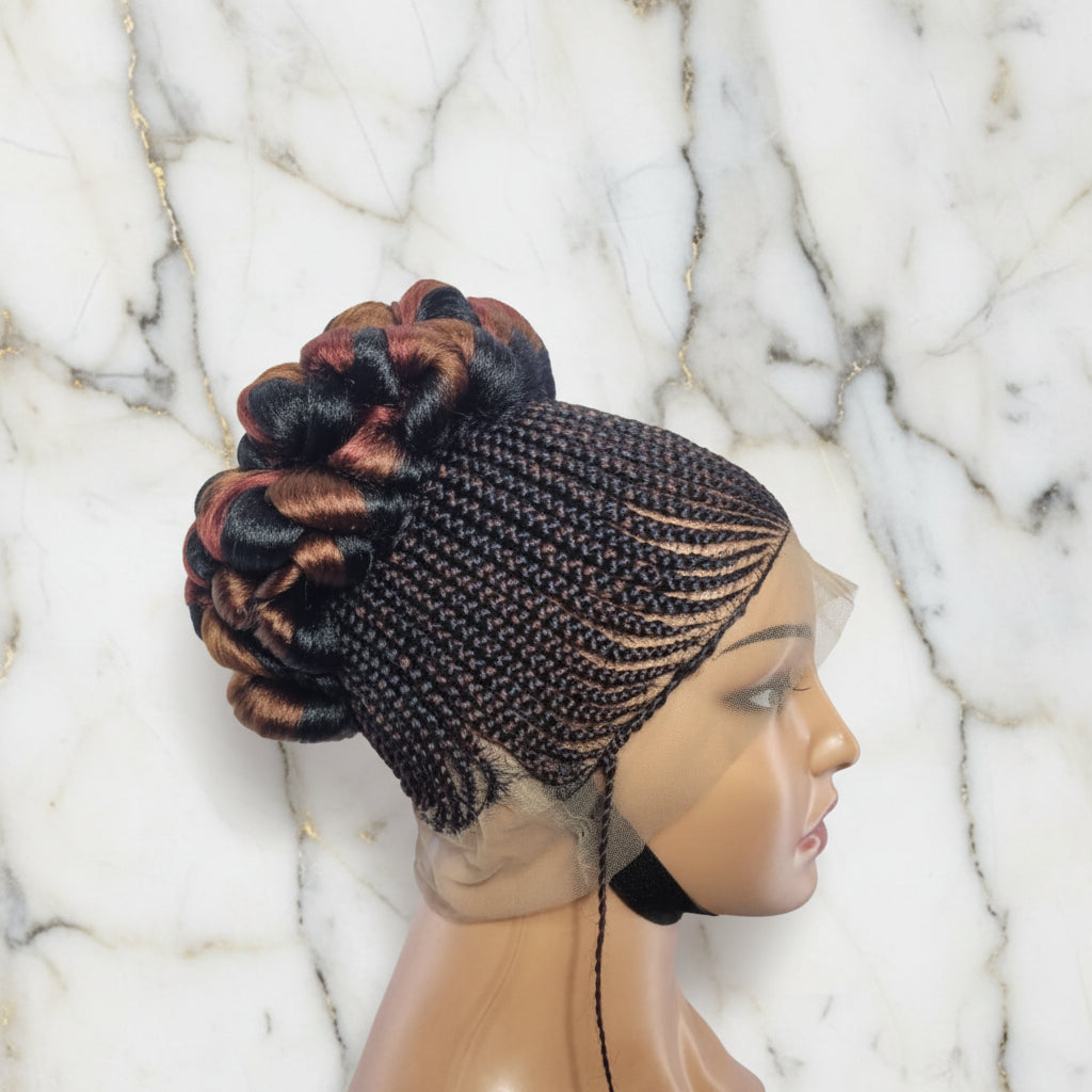 Braided Wig. Cornrow with Jumbo Puff Knots. Full Lace with Baby Hair