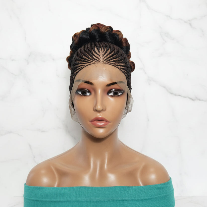 Braided Wig. Cornrow with Jumbo Puff Knots. Full Lace with Baby Hair