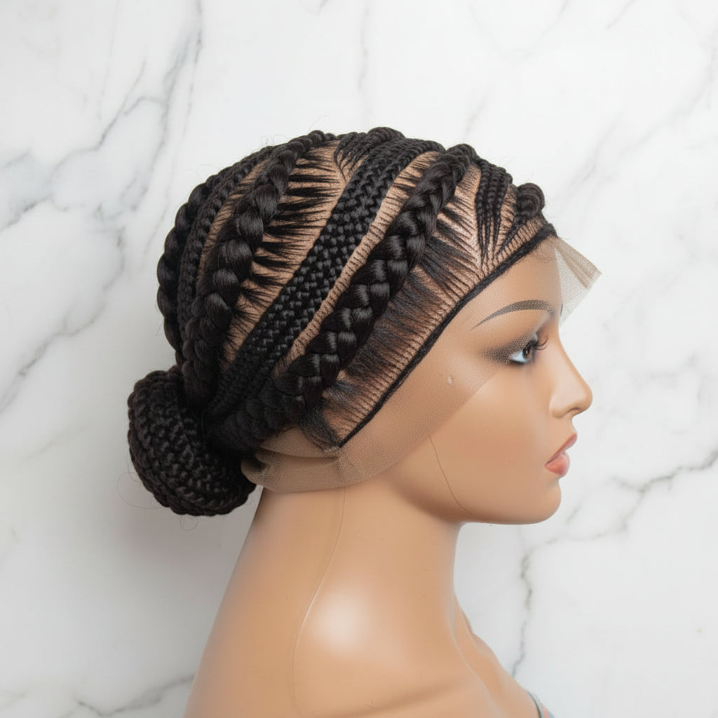 Bun Braided Wig. Full lace with Baby Hair