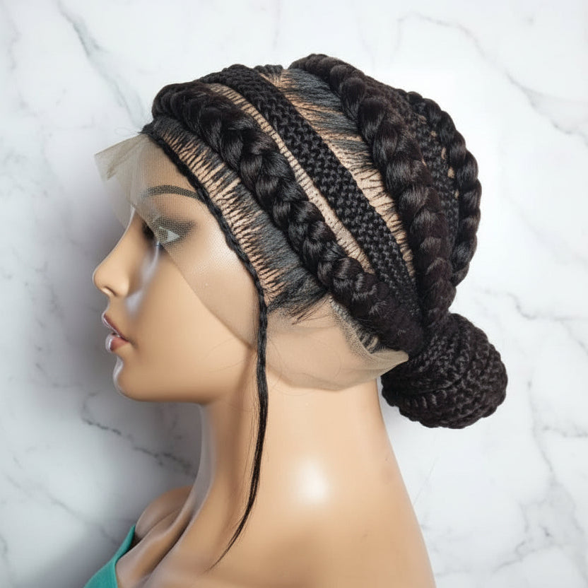 Bun Braided Wig. Full lace with Baby Hair